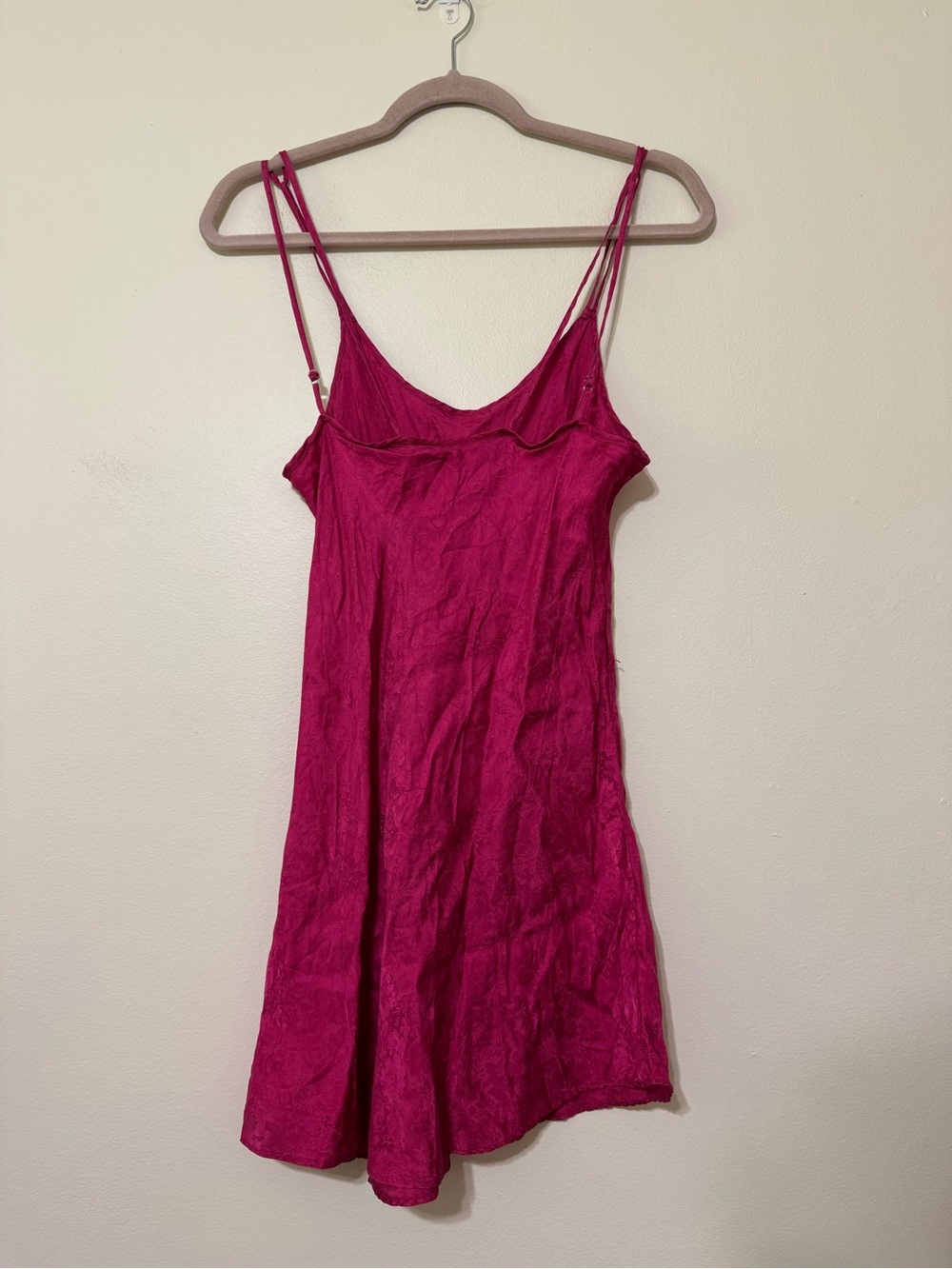 Vintage 100% Silk Magenta Slip Dress with Thin Straps - Picture 3 of 6